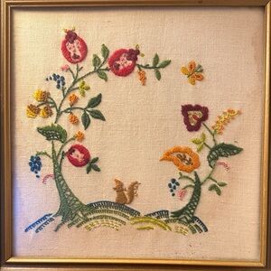Floral Embroidered Art with Gold Frame